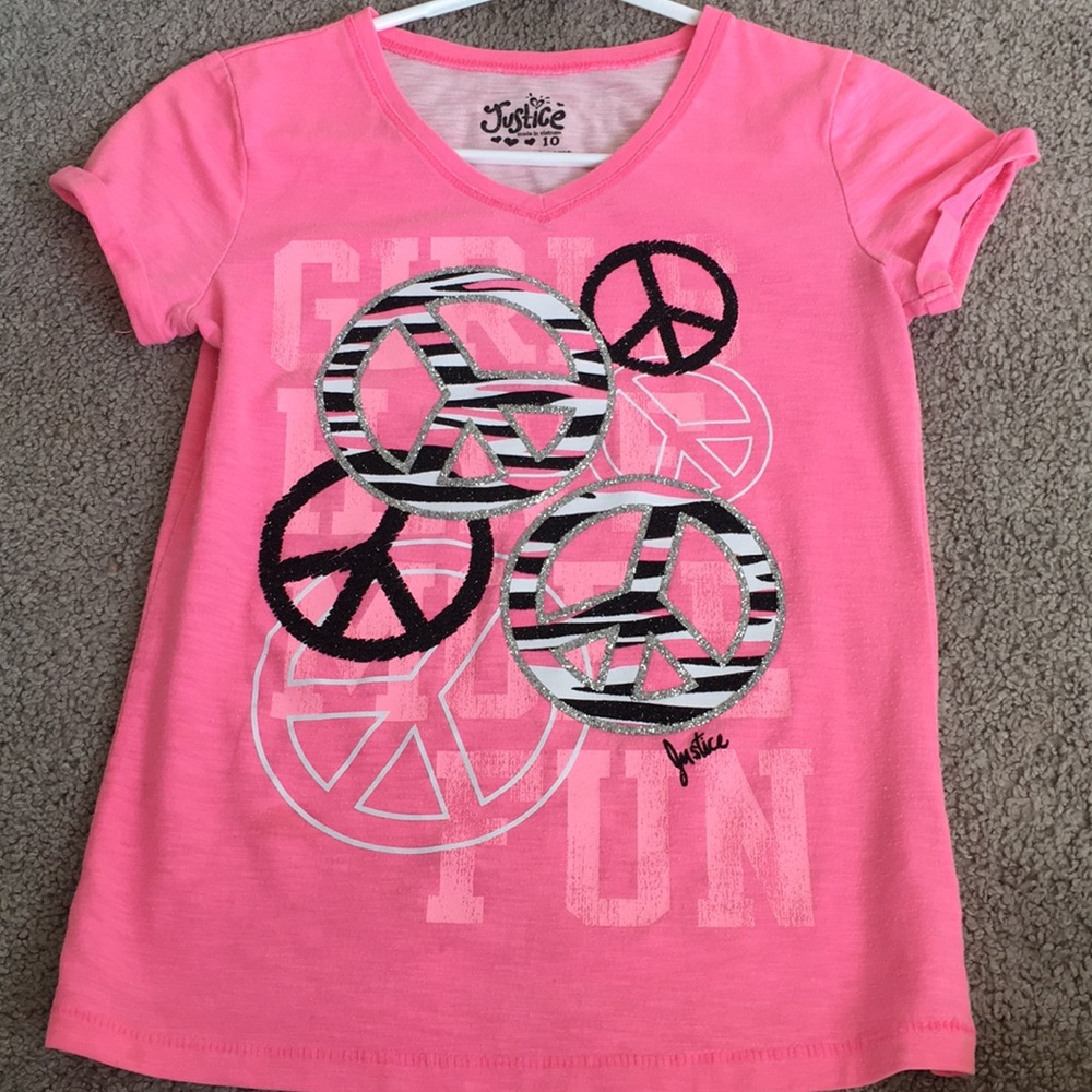 A hot pink justice shirt